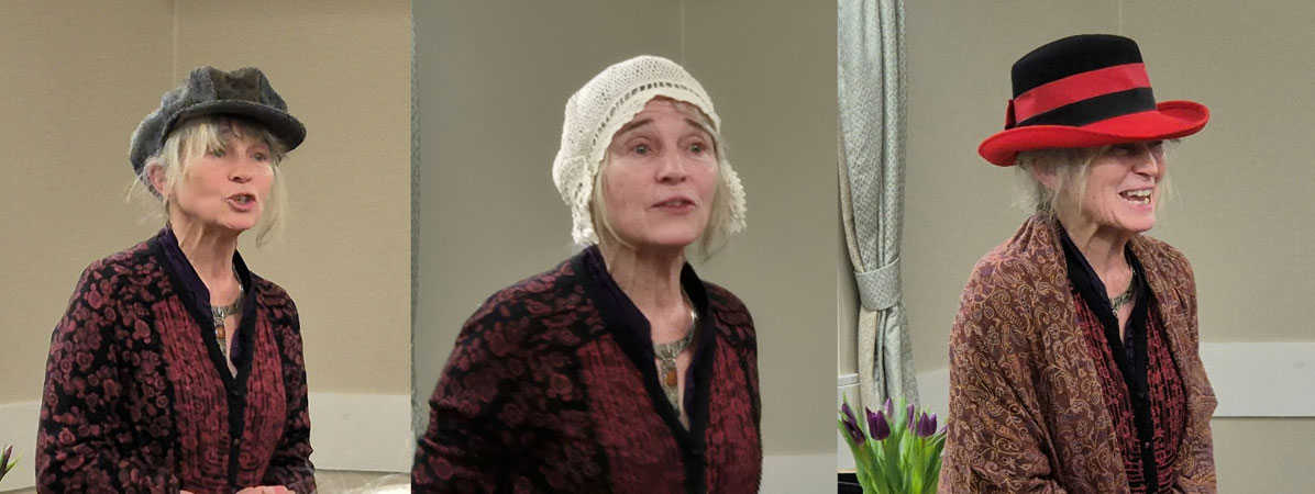 Three pictures of a lady in different hats