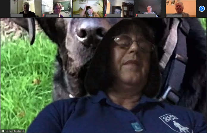 April: a screenshot of our Guide Dogs speaker on Zoom